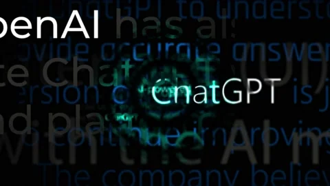 Chatgpt words with openai text on black background with interface futuristic Stock Footage 233488006