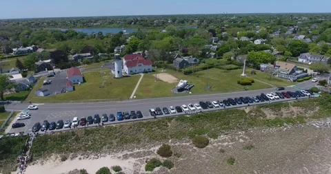 Chatham, Cape Cod Lighthouse Aerial on the Atlantic Ocean Stock Footage 304007477