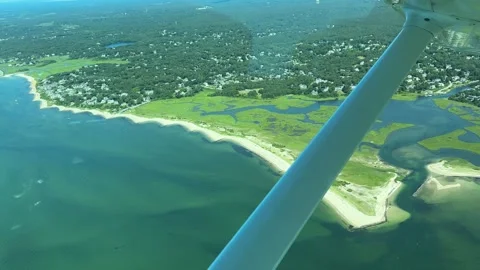 Chatham Cape Cod Small Plane Aerial Tour Flyover Stock Footage 279593658