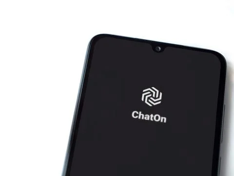 ChatOn app launch screen on smartphone on white background Stock Photos