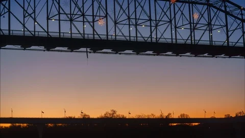 Chattanooga Sunrise Time lapse from Coolidge Park Walnut street bridge tele shot Stock Footage