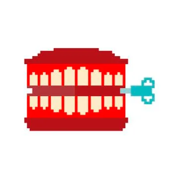 Chatter teeth toy pixel art. April Fools Day symbol. 8 bit Jaw toy vector ill Ilustração Stock