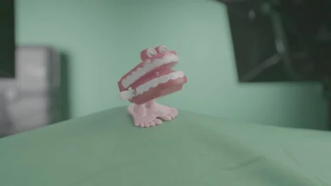 Chattering Teeth Red | Green Screen | Side Angle | Slowmo Video stock 246076051