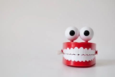 Chattering Teeth Toy on White Background Stock Photos