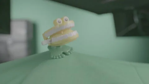 Chattering Teeth Yellow | Side Angle | Slowmo Video stock 246076102