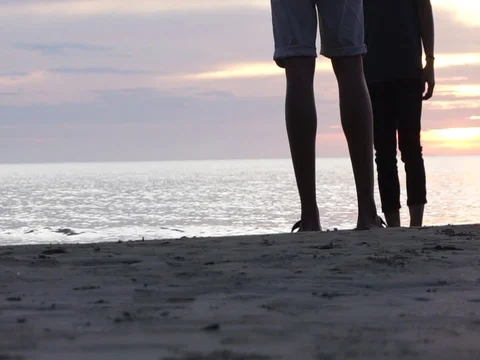 Chatting at the beach during sunset Stock Footage 124828523