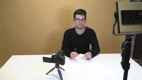 Chatting with blog subscribers through the camera and the Internet Stock Footage 124901299