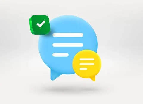 Chatting clouds with checkmark icon. 3d vector illustration Illustrazione stock