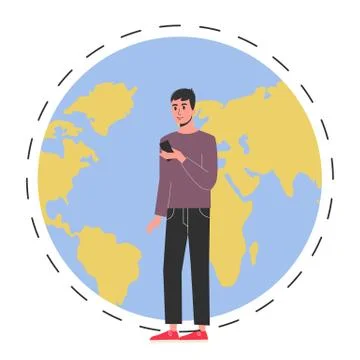 Chatting concept. Man chat using mobile phone and social network Stock Illustration