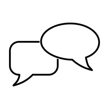 Chatting icon. Human talking with talk bubble. Black stroke isolated on white Stock Illustration