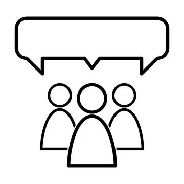 Chatting icon. Human talking with talk bubble. Black stroke isolated on white Stock Illustration