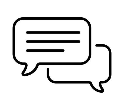Chatting icon. Human talking with talk bubble. Black stroke isolated on white Stock Illustration