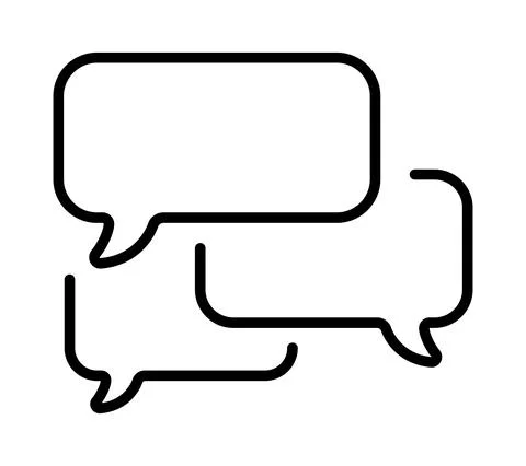 Chatting icon. Human talking with talk bubble. Black stroke isolated on white Stock Illustration