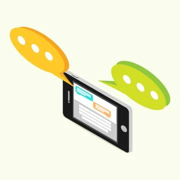 Chatting with mobile phone concept. Messaging. Social media. Isometric 3d fla Stock Illustration