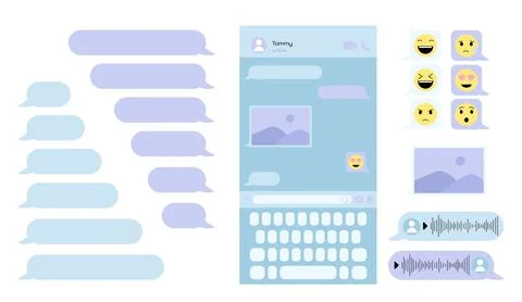 Chatting screen in mobile. Pack of UI and UX elements for social networks and Stock Illustration