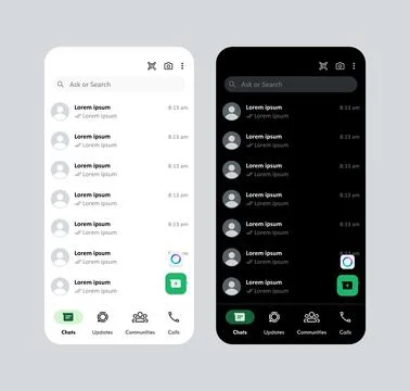 Chatting social media application light and dark theme mockup template 库存插图