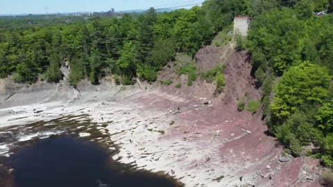 Chaudière Falls 360, Red River Bed and Suspension Bridge Stock Footage 158336045