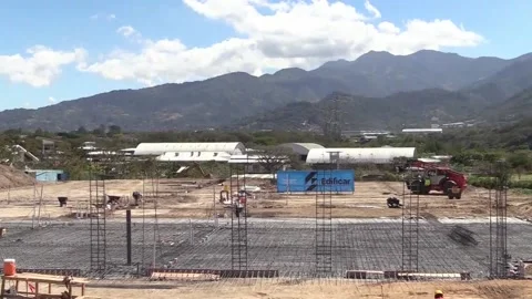 Chaves and Bukele lay the first stone of a mega-prison in Costa Rica for the mos Stock Footage 326706089