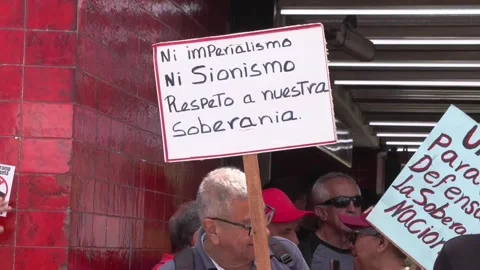 Chavistas protest against US "control" and interventionism in Venezuela, Caracas Stock Footage 346486301