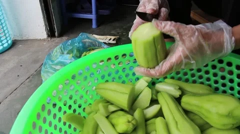 Chayote fruit and knife Stock Footage 56081063