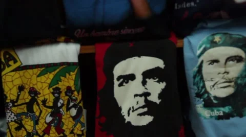 Che Guevara and Cuban T-Shirts for sale Stock Footage 45521677