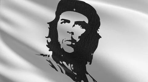 Che Guevara, Cuba flag blowing in the wind. 3D rendering illustration of wavi Stock Illustration