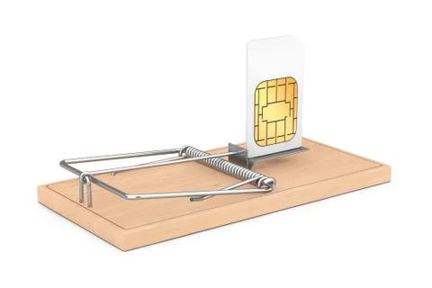 Cheap Communication Problems Concept. Mobile Phone Sim Card in Wooden Mousetr Stock Illustration