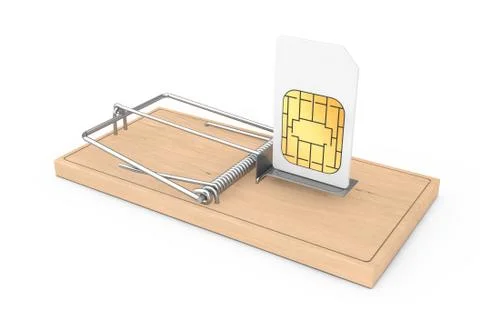 Cheap Communication Problems Concept. Mobile Phone Sim Card in Wooden Mousetr Stock Illustration