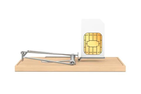 Cheap Communication Problems Concept. Mobile Phone Sim Card in Wooden Mousetr Stock Illustration