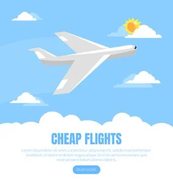 Cheap Flight Landing Page Template, Online Tickets Service Website Interface Illustrazione stock