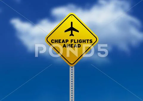 Cheap flights ahead road sign Stock Illustration