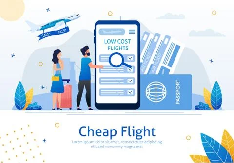 Cheap Flights Flat Vector Advertising Banner 库存插图