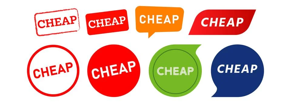 Cheap stamp and speech bubble label sticker sign low price special Stock Illustration