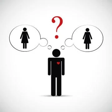 Cheat partner man think about two women pictogram Stock Illustration