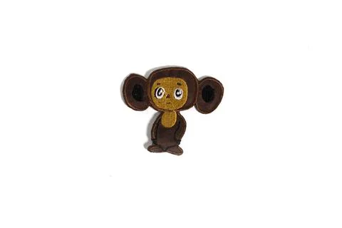 Cheburashka textile patch for clothes customization, isolated on white. Stock Photos