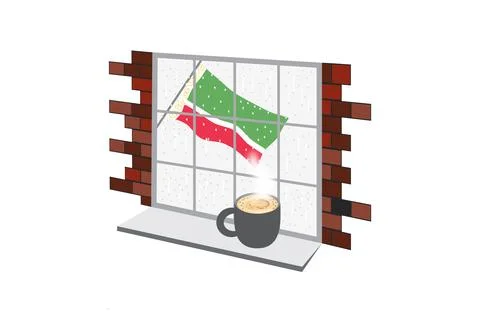 Chechen Republic Coffee Rain Windows Fog Vector Illustration Stock Illustration