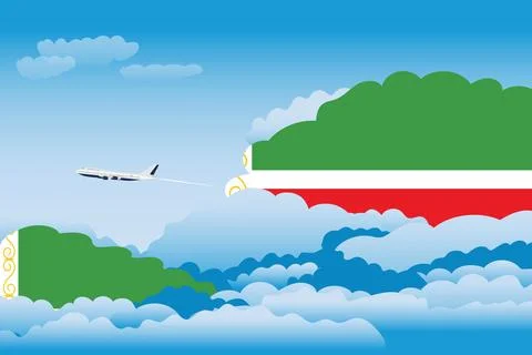 Chechen Republic Day Clouds Airplane Airport Flight Vector Illustration Stock Illustration