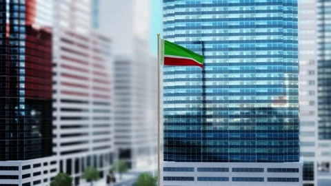 Chechen Republic. Flag 3D Render Animation Waving in Front of Modern Glass B Stock-Footage 333077176