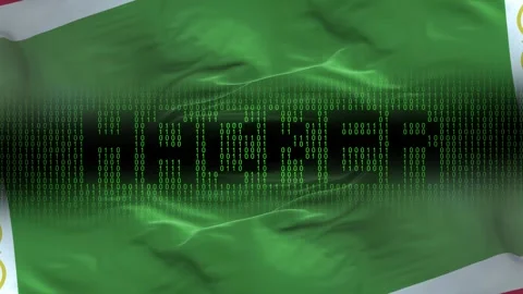 Chechen Republic flag - Waving flag on matrix binary code background Stock Footage 321419781