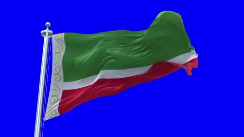 Chechen Republic Flag Waving in Loopable and Textured green screen background Stock Footage 296876547