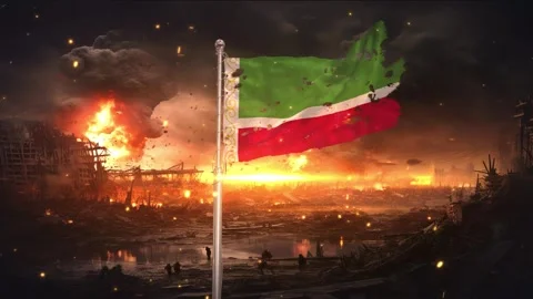 Chechen Republic flag waving in war is torn Stock-Footage 346006609