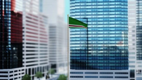 Chechen Republic of Ichkeria Flag 3D Render Animation Waving in Front of Mod Video stock 333077192