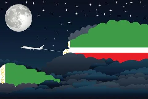 Chechen Republic Night Clouds Airplane Vector Illustration Stock Illustration