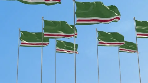 Chechen Republic Row Of National flags Walk Throw Animation Stock-Footage 143578595