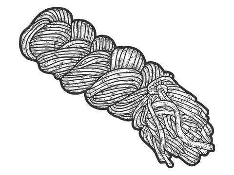 Chechil, string cheese. Sketch scratch board imitation. Black and white. Stock Illustration