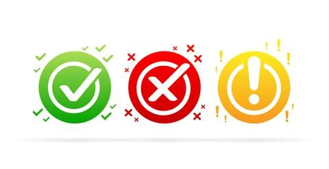 Check, alert and uncheck, exclamation point. Caution alarm, danger sign Stock Illustration