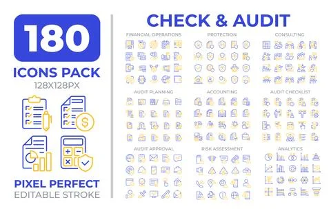 Check and audit two color line icons set collection Stockillustratie