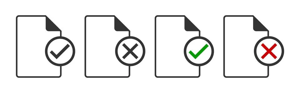 Check and  cross mark documents icon. Positive and negative permision symbo.. Stock Illustration