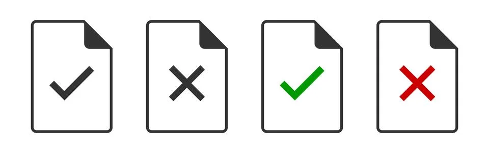 Check and  cross mark documents icon. Positive and negative permision symbo.. Stock Illustration