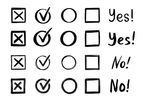Check and cross mark set. Hand drawn Stock Illustration